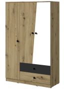 Armoire penderie Sirte 03 | Chêne, blanc et noir mat | 190 x 120 x 50 cm | Design moderne et fonctionnel