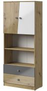 Armoire Sirte 04 | Chêne / Blanc / Gris brillant | 190 x 80 x 40 cm | Design moderne et rangement optimal