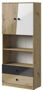 Armoire moderne 2 portes Sirte 04 | Chêne, blanc & noir laqué | 190 x 80 x 40 cm | Rangement optimisé
