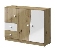 Commode Sirte 07 | Chêne / Blanc Brillant | 90 x 120 x 40 cm | Rangement moderne et fonctionnel