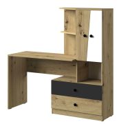 Bureau avec armoire annexe Sirte 11, Couleur : Chêne / Blanc / Noir mat - Dimensions : 153 x 150 x 50 cm (H x L x P)