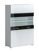 Vitrine Femi 02, couleur : blanc / noir - 142 x 90 x 42 cm (h x l x p)