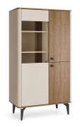 Vitrine | 88 x 40 x 156 cm | Armoire en verre | Noyer/Cachemire | Pieds métalliques | Chants ABS | 3 portes | Système Push-to-open | 6 étagères | Belladere 03