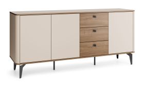 Commode | 3 portes | Système Push-to-open | 3 tiroirs avec système Soft Close | Noyer/Cachemire | 180 x 40 x 81 cm | Pieds en métal | Chants ABS | 6 compartiments | Belladere 05