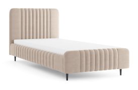 Lit simple | cachemire | surface de couchage 120 x 200 cm | lit d'invité | housse en tissu | sommier à lattes inclus | pieds en bois noirs | Belladere 11