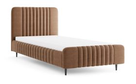 Lit simple | Marron | Surface de couchage 120 x 200 cm | Lit d'appoint | Housse en tissu | Sommier à lattes inclus | Pieds en bois noirs | Belladere 11
