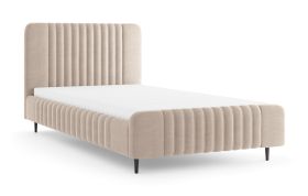 Lit simple | Lit d'appoint | Surface de couchage 140 x 200 cm | Cachemire | Revêtement tissu | Sommier à lattes inclus | Pieds en bois noirs | Belladere 11