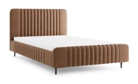 Lit double | sommier à lattes inclus | surface de couchage 160 x 200 cm | brun | housse en tissu | pieds en bois noirs | lit d'appoint | Belladere 11
