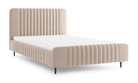 Lit double | sommier à lattes inclus | surface de couchage 160 x 200 cm | cachemire | revêtement tissu | pieds en bois noirs | lit d'appoint | Belladere 11