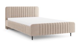 Lit double | Surface de couchage 160 x 200 cm | Sommier à lattes inclus | Cachemire | Tissu | Pieds en bois noirs | Lit d'appoint | Belladere 12
