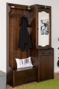 Armoire vestiaire avec miroir style campagne | Pin massif noyer 28A | 200 x 125 x 41 cm | 2 tiroirs, 5 crochets, tablette chapeaux