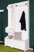 Vestiaire en pin massif blanc 29A | Avec miroir | 1 tiroir, 2 tablettes, 5 crochets | 200 x 113 x 35 cm