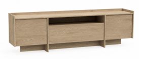 Meuble TV Illgau 02, Cremona - Brun clair, 57 x 197 x 38 cm, avec 2 portes, 1 porte à clapet et 4 compartiments, Système Push-to-open, Chants ABS