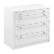 Commode blanche élégante 76 x 90 x 40 cm | 4 tiroirs spacieux | Poignées or raffinées | Protection ABS