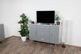 Commode Hohgant 01 | Blanc & Gris brillant | 92 x 140 x 42 cm | Design moderne