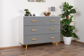 Commode design Hohgant 02 | Blanc & Gris brillant | 4 tiroirs | 92 x 120 x 42 cm