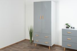 Armoire Hohgant 07 | Blanc & Gris brillant | 209 x 90 x 56 cm | Design moderne et spacieux