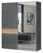 Armoire à portes coulissantes Vaitele 07 | Anthracite brillant & Noyer | 224 x 182 x 61 cm