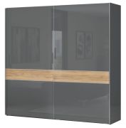 Armoire à portes coulissantes Vaitele 08 | Anthracite brillant & Noyer | 224 x 230 x 61 cm | Design contemporain