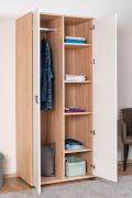 Armoire à portes battantes / Penderie 12, Couleur : Hêtre / Blanc - 198 x 84 x 56 cm (h x l x p)