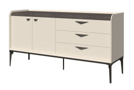 Commode crème | 2 portes | 3 tiroirs | 86 x 167 x 50 cm | Soft Close | Pieds métal | Poignées métal