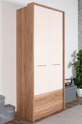 Armoire penderie à portes battantes Gataivai 43 | Beige brillant & Noyer | 224 x 92 x 56 cm