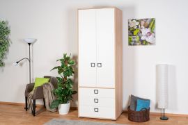 Armoire à portes battantes / armoire 18, couleur : hêtre / blanc - 236 x 84 x 56 cm (h x l x p)
