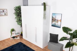 Armoire penderie Siumu 23 | Blanc & Blanc brillant | 224 x 182 x 56 cm | Élégance moderne pour la chambre
