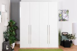 Armoire penderie à portes battantes avec cadre LED Siumu 23 | Blanc & Blanc brillant | 226 x 187 x 60 cm
