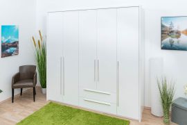 Armoire penderie à portes battantes Siumu 31 | Blanc & Blanc brillant | 226 x 232 x 60 cm | Soft Close & rangements