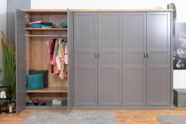 Armoire penderie Lotofaga 18 | Gris / Noyer | 227 x 346 x 59 cm | Design moderne & finition premium