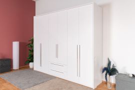 Armoire penderie à portes battantes Siumu 33 | Blanc & Blanc brillant | 226 x 277 x 60 cm