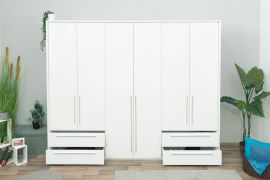 Armoire penderie à portes battantes Siumu 34 | Blanc & Blanc brillant | 226 x 277 x 60 cm | Organisation optimale