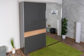 Armoire penderie coulissante Vaitele 09 | Anthracite brillant & noyer | 224 x 230 x 61 cm | Organisation optimale