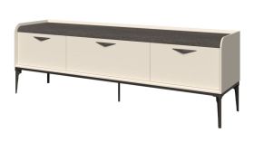 Meuble TV moderne crème | 3 tiroirs Soft Close | 66 x 201 x 50 cm | Pieds métal | Poignées allongées