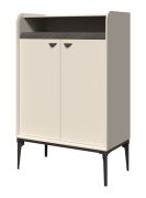 Commode étroite crème | Plateau arrondi chêne gris | 124 x 81 x 43 cm | Soft Close | Pieds métal