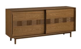 Commode / Buffet / Chêne caramel / 183 x 48 x 81 cm / 2 portes coulissantes / 3 étagères / 6 compartiments / 4 tiroirs / Inginele 01