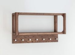 Portemanteau / Couleur : Tabacco / Bois massif / Chêne huilé / 7 crochets / Avec étagère / 63 x 22 x 36 cm / Seille 20