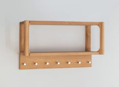 Portemanteau / Bois massif / Chêne huilé / 7 crochets / Avec étagère / Couleur : Chêne / 63 x 22 x 36 cm / Seille 20