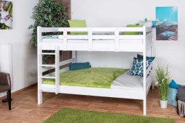 Lits superposés 140 x 200 cm pour adultes "Easy Premium Line" K24/n, tête et pied de lit droits, hêtre massif laqué blanc, convertibles