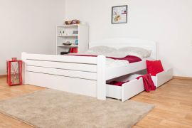 Lit double Easy Premium Line K7 | 2 tiroirs & 1 panneau cache | 180 x 200 cm | Hêtre massif blanc