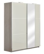 Armoire à portes coulissantes Sabadell 10 | Espace optimisé | Chêne / Beige haut brillant | 222 x 179 x 64 cm
