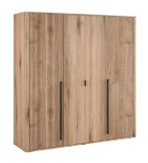 Armoire 4 portes battantes chêne rainurée | 209 x 200 x 57 cm | 6 compartiments, 3 tringles, poignées noires