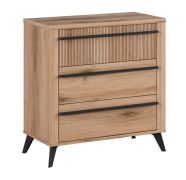 Commode en chêne 83 x 79 x 40 cm | Façades rainurées | 3 tiroirs spacieux | Poignées allongées élégantes | Pieds noirs stables