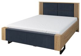Lit double Slatina 53 | 140 x 200 cm | Chêne et noir | Design moderne | Tête de lit rembourrée