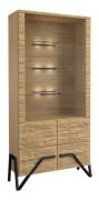 Vitrine Kastav 02 | Chêne / Noir | 201 x 100 x 40 cm | Design moderne | Étagères en verre LED