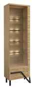 Vitrine Kastav 06 | Chêne et noir | 201 x 62 x 40 cm | Soft Close | Étagères en verre LED