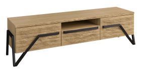 Meuble TV Kastav 17 | Espace de rangement | Chêne / Noir | 49 x 180 x 50 cm | Design moderne