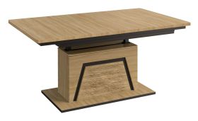 Table à manger réglable en hauteur et extensible Kastav 27 | Chêne/Noir | 130-218 x 80 cm | Style moderne
