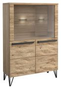 Vitrine Buzet 05 en chêne et noir | Design moderne | 140 x 94 x 40 cm | Soft Close & Étagère en verre LED